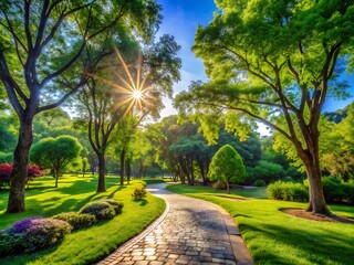 Obraz premium Sun shining through park trees