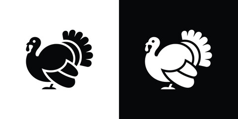 Turkey Silhouette, Isolated Design on Transparent Background in Black and White