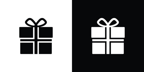 Two gift boxes with ribbon icon, one black on white, one white on black, simple design