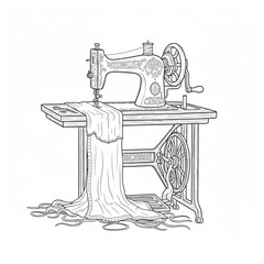 a full-fledged sewing machine sewing long, complete lengths of fabric. The flower decoration on the sewing machine gives a beautiful and expensive impression