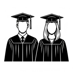 Photo of two male and female students wearing graduation gowns complete with togas