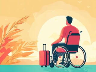 A person in a wheelchair overlooking a sunset, symbolizing freedom and dreams.