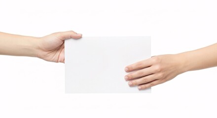 Obraz premium Illustration of two hands holding a blank white paper isolated on white background