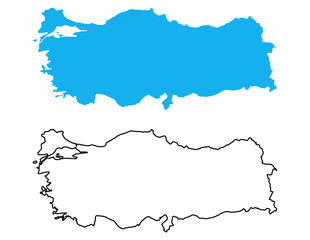 Turkey Country Map. Map with detailed outlines and blue silhouettes