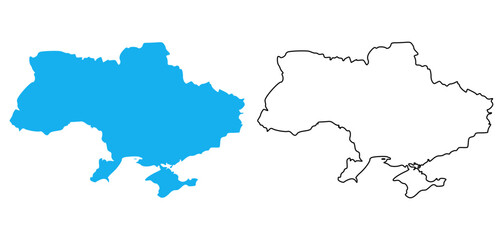 Ukraine Country Map. Map with detailed outlines and blue silhouettes
