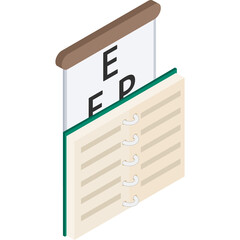Eye Chart With E P D Letters And Lined Notebook Isometric 3D Vector Illustration With Transparent Background