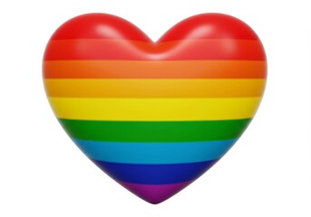 Radiant rainbow heart emblem on pure white background, colorful love