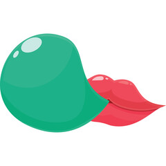 Teal Green Bubble With Pink Lips Peeking Out In A Playful Manner With A Transparent Background And Pixelated Art Style