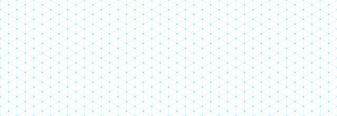 Seamless isometric grid paper. Dotted linear triangular blueprint repeating pattern. Graph guide background for engineering, architect, technical drawing. Vector blue lined ruler sheet page template