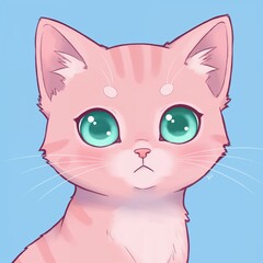 Fototapeta premium Sweet Pink Cat: A charming and adorable pink cat with big green eyes. The cat embodies the playful spirit and sweet nature, perfect for any project.