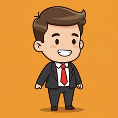 Charming Cartoon Businessman: A friendly cartoon businessman, neatly attired in a suit and tie, exudes confidence and approachability, perfect for illustrating various business concepts.
