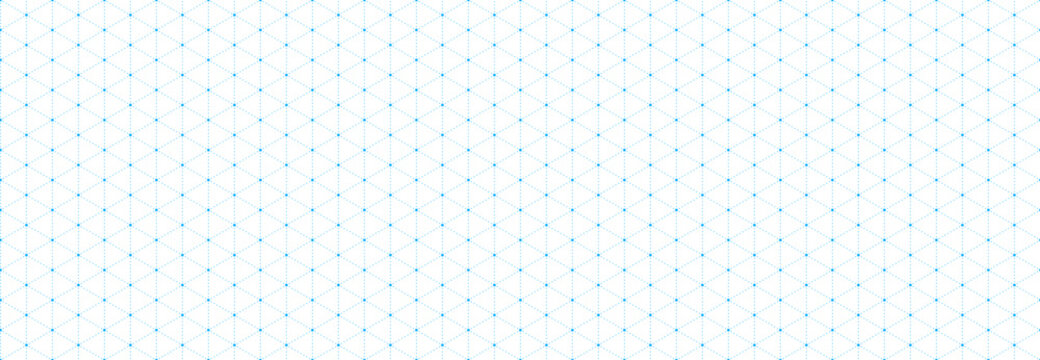 Seamless isometric grid paper. Dotted linear triangular blueprint repeating pattern. Graph guide background for engineering, architect, technical drawing. Vector blue lined ruler sheet page template