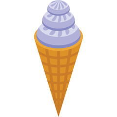 Light Purple Ice Cream Cone with Three Swirls on a Textured Waffle Cone against a Transparent Background