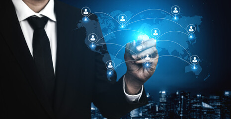 Concept of a global workforce and remote team collaboration. This international network represents professional human resources and social community connections across the world. Fermion