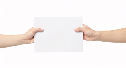 Obraz premium Illustration of two hands holding blank paper sheet isolated on white background for message