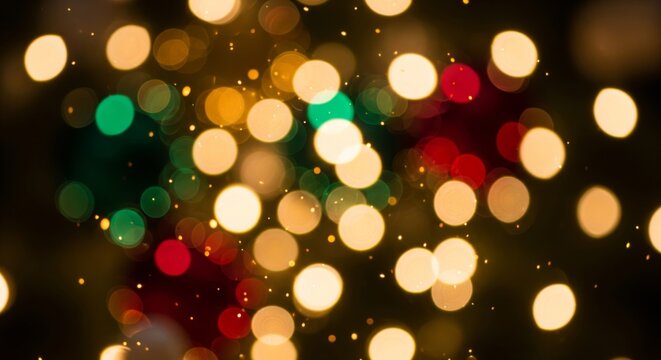 Abstract Bokeh Background with Warm Yellow Red and Green Circular Lights