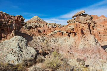 Multi-layered Hoodoos, Balanced Rock, and Formations of the Gooseberry Badlands Recreation Area in Wyoming in the Fall.