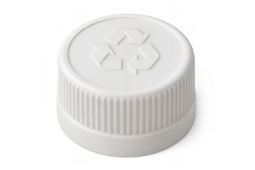 White plastic bottle cap featuring recycle symbol