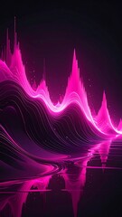 Abstract neon wave, a vibrant pink glowing shape on a dark background