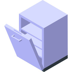 Light Purple Open Storage Cabinet With Shelves Isolated On White Background Simple Minimalist Isometric Design