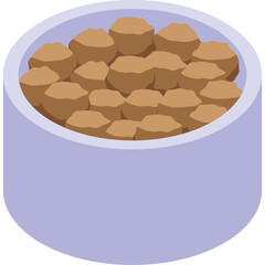 Light Purple Pet Food Bowl Filled With Brown Kibble Isolated On Transparent Background