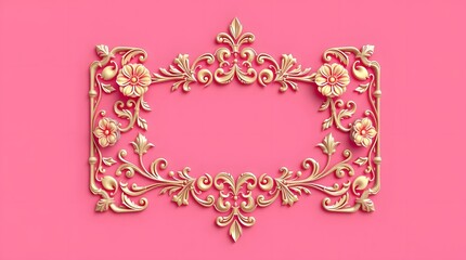 Elegant Floral 3D Frame with Golden Leaves and Pink Flowers – Decorative Border Design for Invitations, Greeting Cards, and Posters