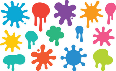Set of colorful dripping paint splatters and abstract ink blot vector elements