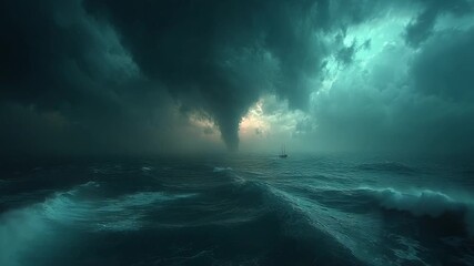 Stormy sea with a tornado and a distant boat - Powered by Adobe