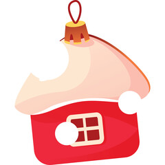 Festive Red House Shaped Christmas Ornament With Snowy Roof And Hanging Loop Ideal For Holiday Decorations