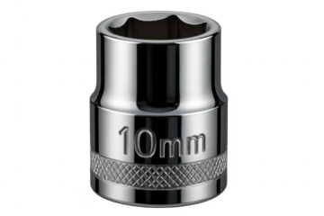 10mm chrome socket tool standing, transparent background