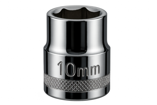 10mm chrome socket tool standing, transparent background