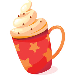 Festive Red Mug Filled With Whipped Cream And Sprinkles Isolated On Transparent Background