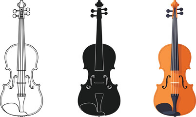 Fototapeta premium Violin Vector Illustration Set Three Different Styles For Musical Projects