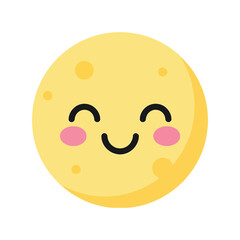 Cute happy moon face kawaii character smiling celestial body cartoon fun vector