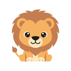 Obraz premium Cute cartoon lion cub sitting happy playful zoo animal jungle safari character isolated vector