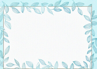 minimal pastel blue document frame with botanical leaf border, clean white center, flat design, elegant decorative line art leaves, soft gradient background