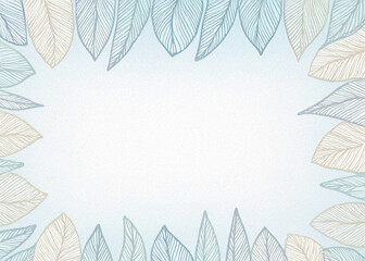 minimal pastel blue document frame with botanical leaf border, clean white center, flat design, elegant decorative line art leaves, soft gradient background