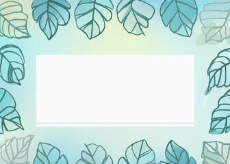minimal pastel blue document frame with botanical leaf border, clean white center, flat design, elegant decorative line art leaves, soft gradient background
