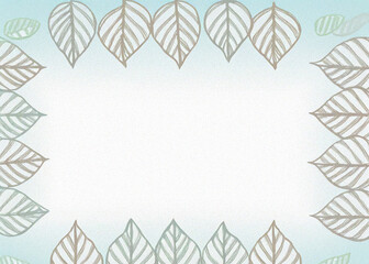 minimal pastel blue document frame with botanical leaf border, clean white center, flat design, elegant decorative line art leaves, soft gradient background
