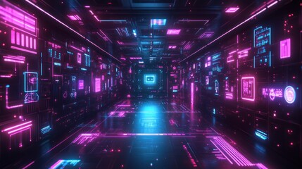 Futuristic technology tunnel with glowing circuits