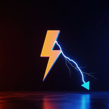 Dynamic graphic symbolizing sudden, extreme price reductions with a striking lightning bolt and quick downward moving arrows on a dark background ,retail ,bolt ,saving