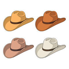 Four different colored cowboy hats in a grid arrangement