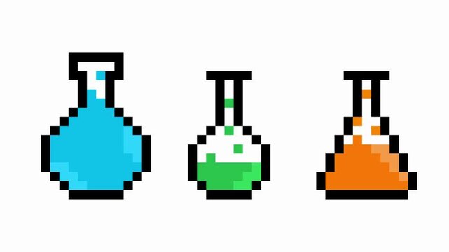 potion bottles pixel art animation on white background