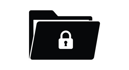 Black silhouette of an open folder with a white padlock icon symbolizing security and privacy silhouette