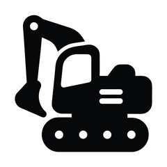 Simple black silhouette icon of a compact excavator machine on a white background