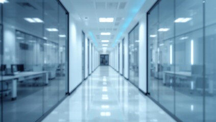 Obraz premium Abstract blur luxury hospital corridor. Blur clinic interior background with defocused effect. Healthcare and medical concept