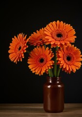 Fototapeta premium Vibrant seasonal floral arrangement featuring deep orange gerbera daisies perfect for autumn harvest celebrations and rustic home decor settings ,seasonal bloom ,bouquet ,flower