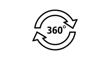 Obraz premium Circular arrows with 360 degrees symbol indicating rotation and full circle view in a clean silhouette style