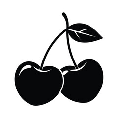 silhouette cherry with green leaf vector illustration on white background