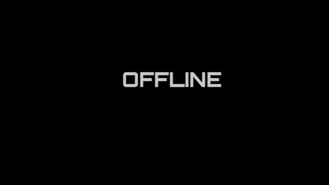 Looped OFFLINE glitch animation with cyberpunk RGB distortion and digital static on black background &ndash; retro no-connection video game screen effect